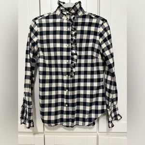 Polo Sport, flannel buffalo check button down, ruffle details. Size 6 (small)